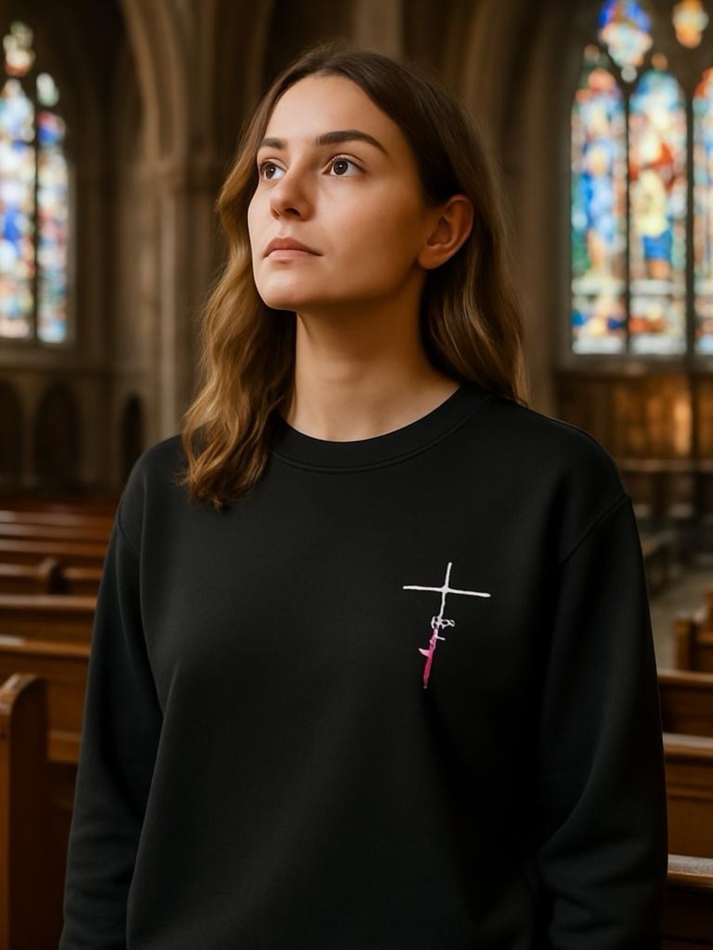 Faith sweatshirt black fleece interior Size L